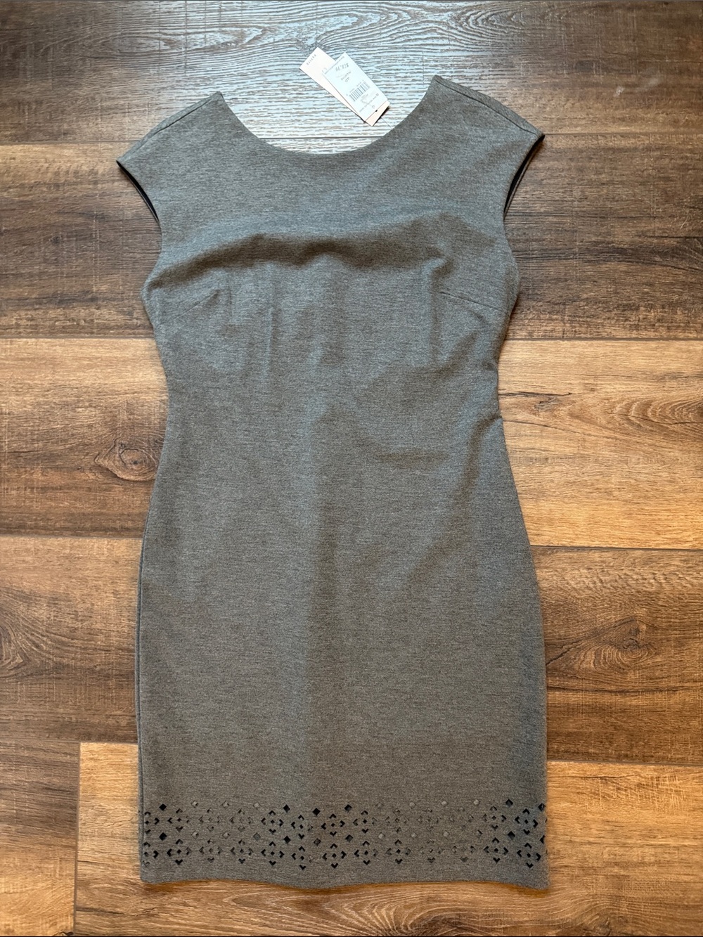 Banana Republic Gray Cap-Sleeve Dress with Laser-Cut Hem